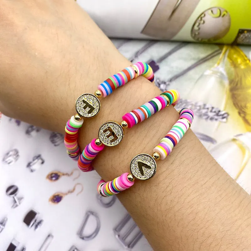Colorful Zircon Encrusted Personalized A-Z Initial Charm Bracelets