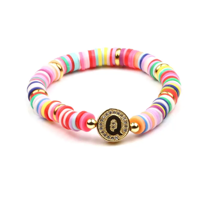 Colorful Zircon Encrusted Personalized A-Z Initial Charm Bracelets