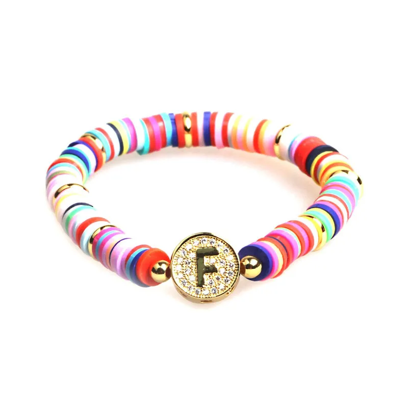 Colorful Zircon Encrusted Personalized A-Z Initial Charm Bracelets