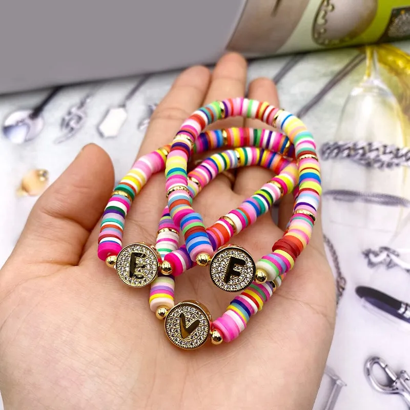 Colorful Zircon Encrusted Personalized A-Z Initial Charm Bracelets