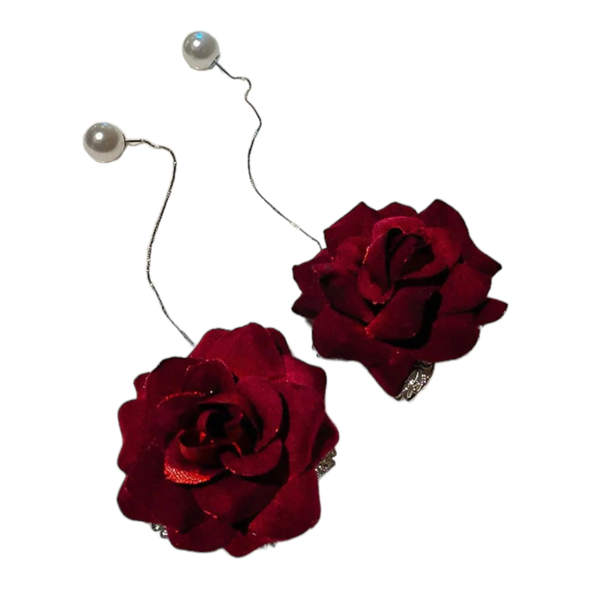 Crimson Rose Pearl Dangle Earrings