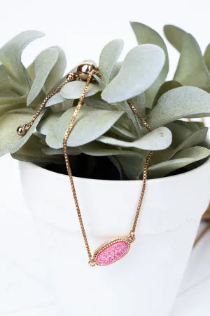 Crystal Avenue Worn Goldtone and Pink Druzy Adjustable Bracelet