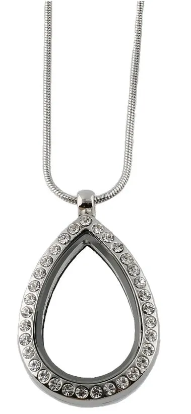 Crystal Teardrop Floating Charm Locket Necklace