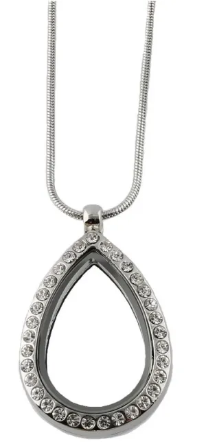 Crystal Teardrop Floating Charm Locket Necklace