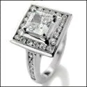 Cubic Zirconia .75 Princess In Channeled Halo Cz 14k White Gold Engagement Ring