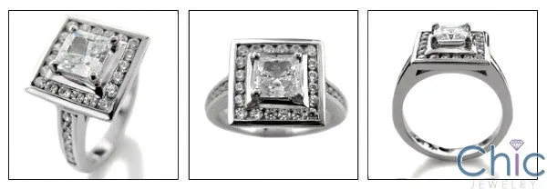 Cubic Zirconia .75 Princess In Channeled Halo Cz 14k White Gold Engagement Ring