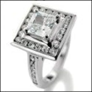 Cubic Zirconia .75 Princess In Channeled Halo Cz 14k White Gold Engagement Ring