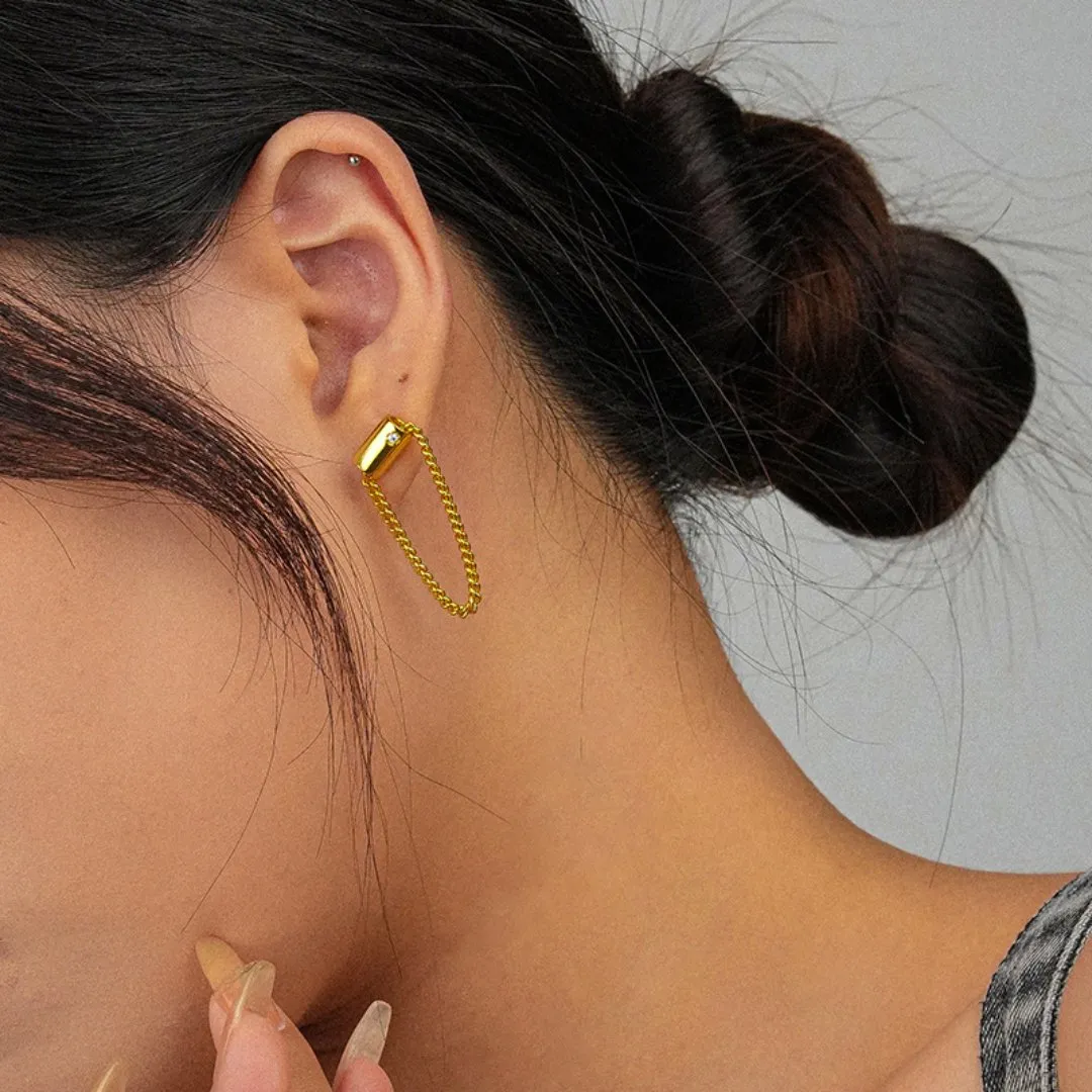 Cylindrical Chain Stud Earrings 925 Sterling Silver
