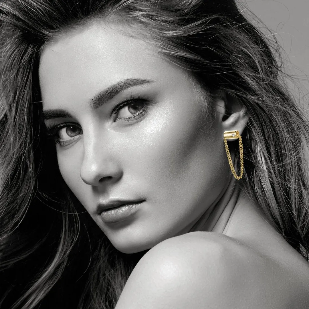 Cylindrical Chain Stud Earrings 925 Sterling Silver