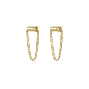 Cylindrical Chain Stud Earrings 925 Sterling Silver