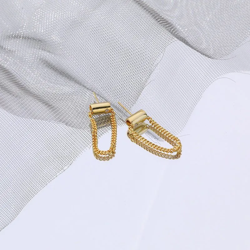 Cylindrical Chain Stud Earrings 925 Sterling Silver