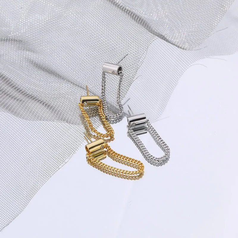 Cylindrical Chain Stud Earrings 925 Sterling Silver