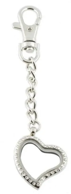 CZ Heart Floating Charm Locket Key Chain