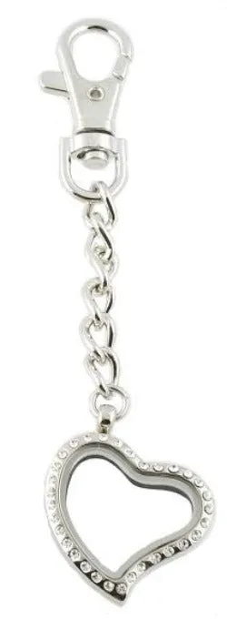 CZ Heart Floating Charm Locket Key Chain