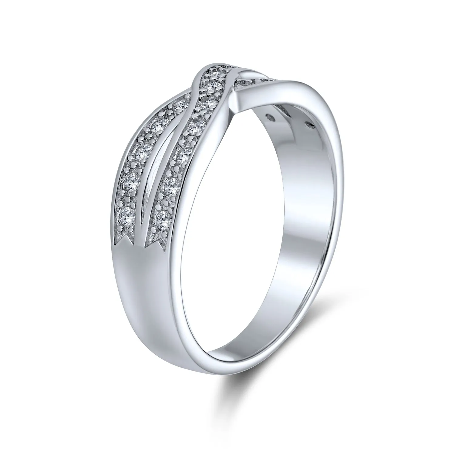 CZ Le Circle Twist Pave Cocktail Statement Ring Criss Cross Infinity Band Sterling Silver