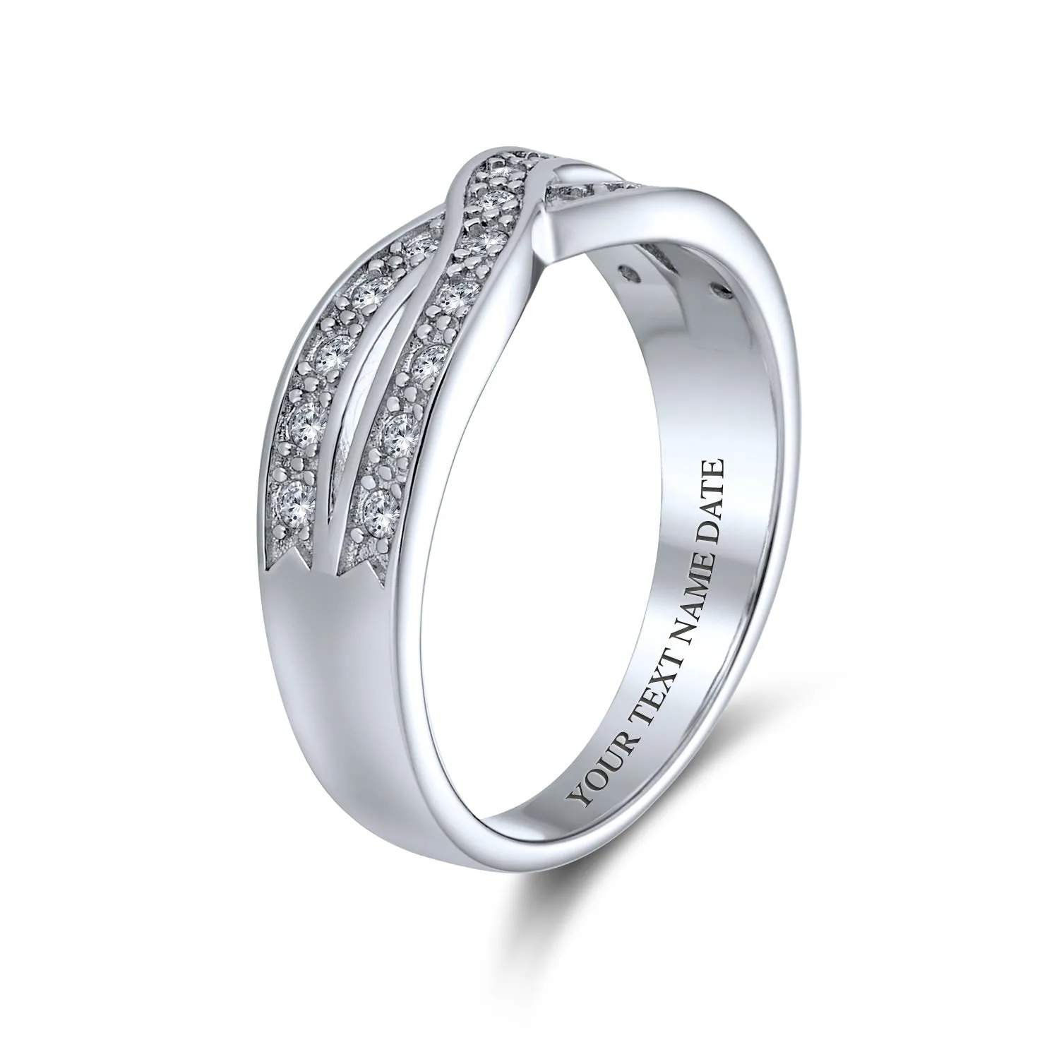 CZ Le Circle Twist Pave Cocktail Statement Ring Criss Cross Infinity Band Sterling Silver