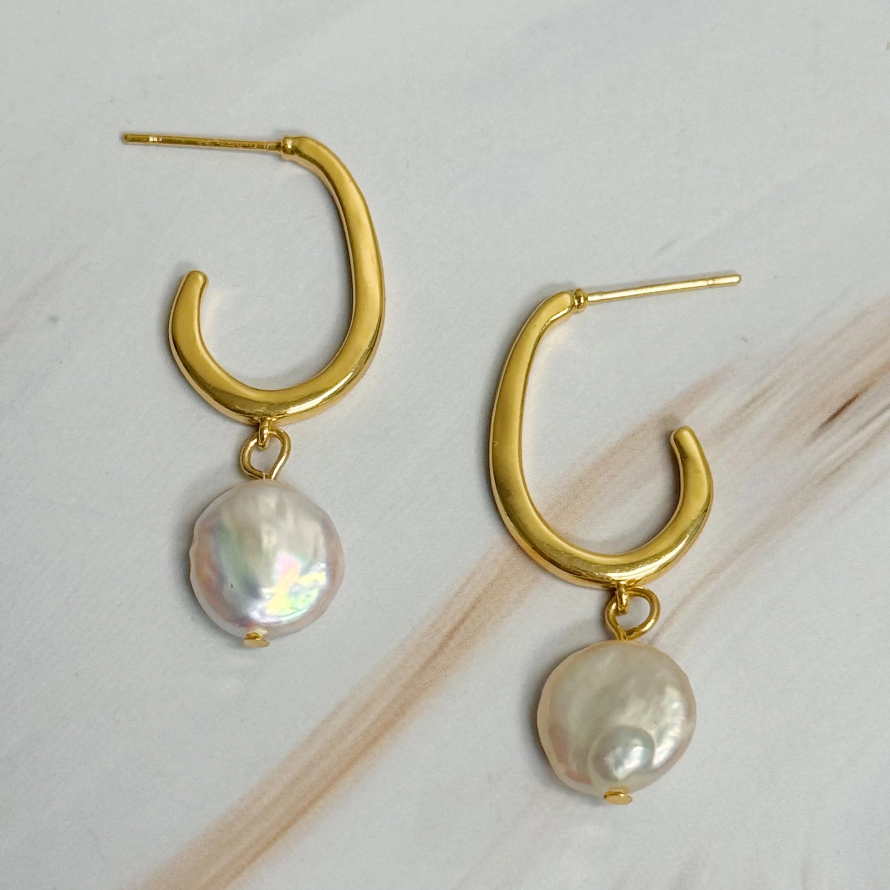 Dangle Pearl Gold Hoop Earrings