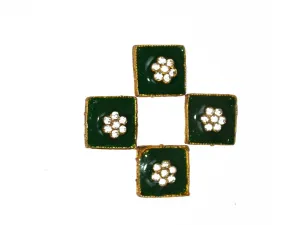 Dark Green Designer Square Kundan Beads