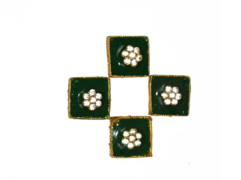 Dark Green Designer Square Kundan Beads