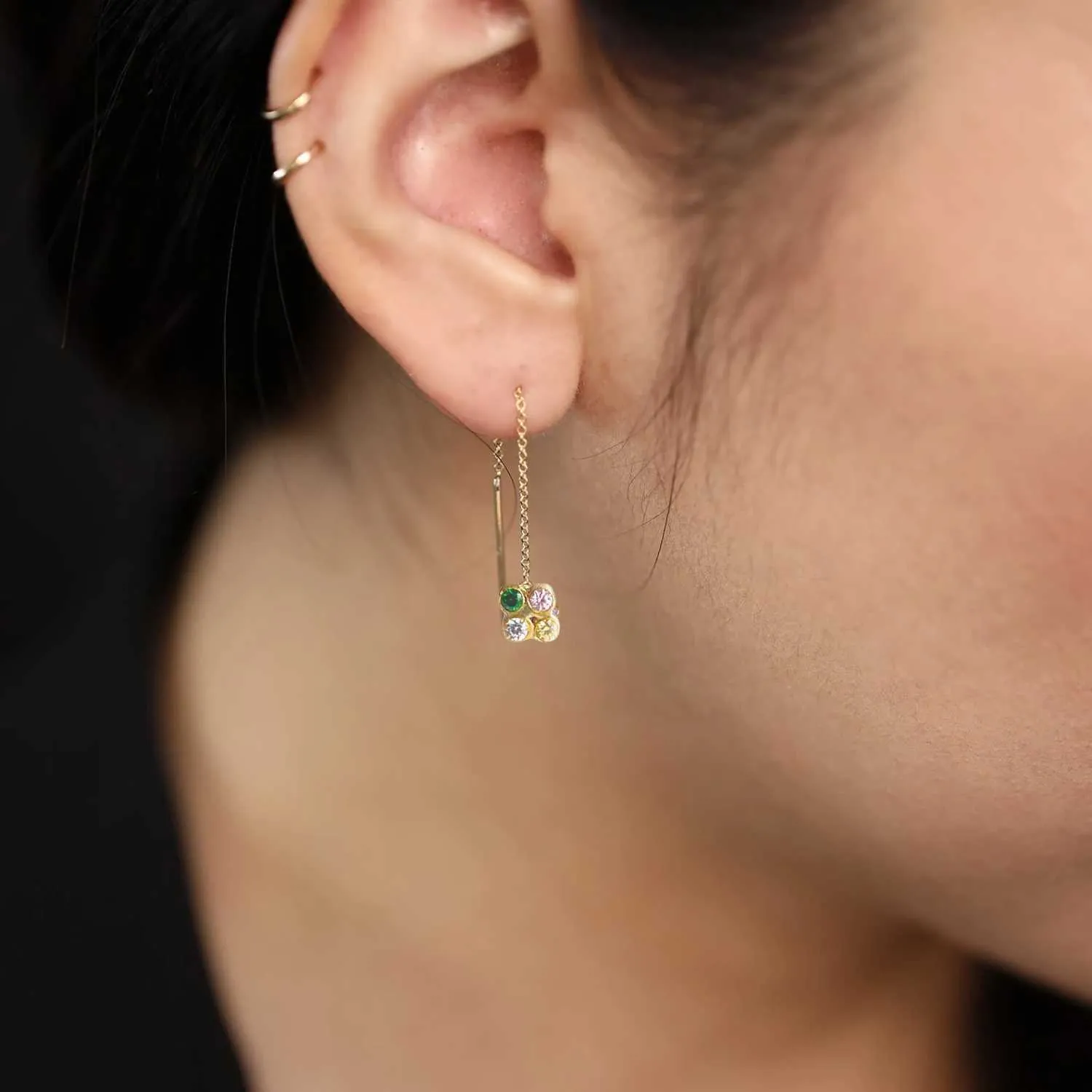 Disco Cube Tiny Threader Earrings