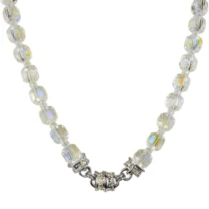 Divine Sparkle 10mm Crystal Beaded Magnetic Necklace (Silvertone/Crystal AB)