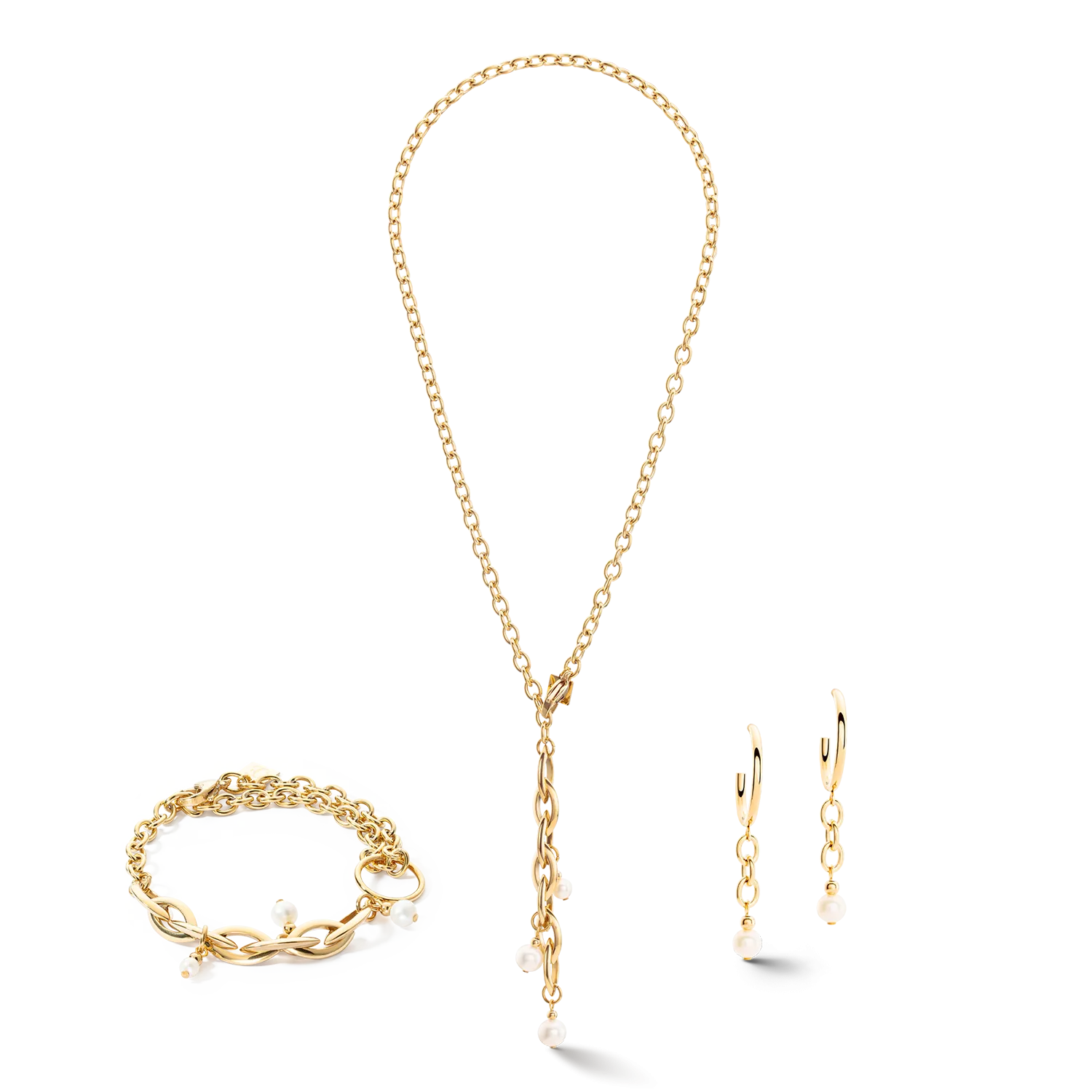 Earrings Creole Y Navette Freshwater Pearls gold
