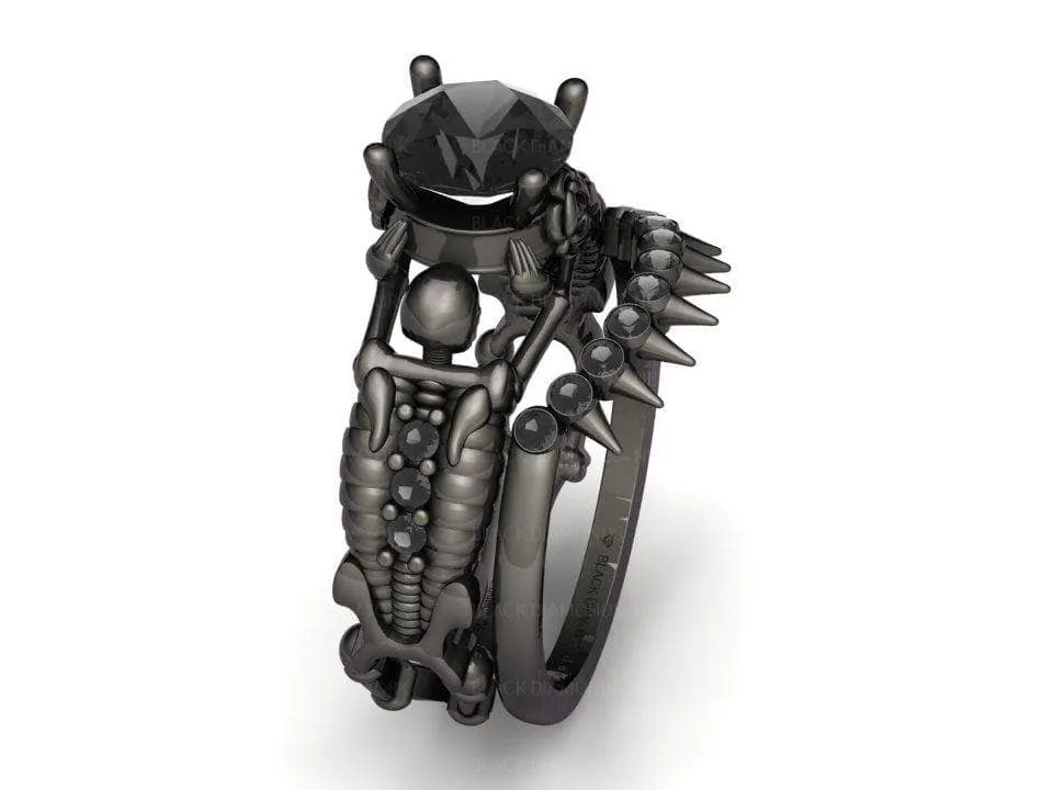 Eternal Adoration- 1.5 Carat Black Diamond Gothic Ring Set