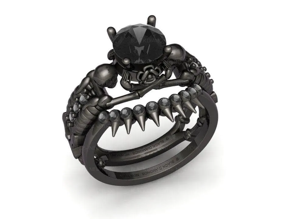 Eternal Adoration- 1.5 Carat Black Diamond Gothic Ring Set