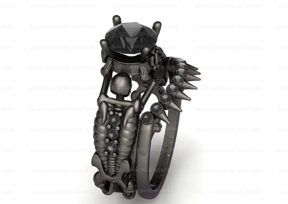 Eternal Adoration- 1.5 Carat Black Diamond Gothic Ring Set