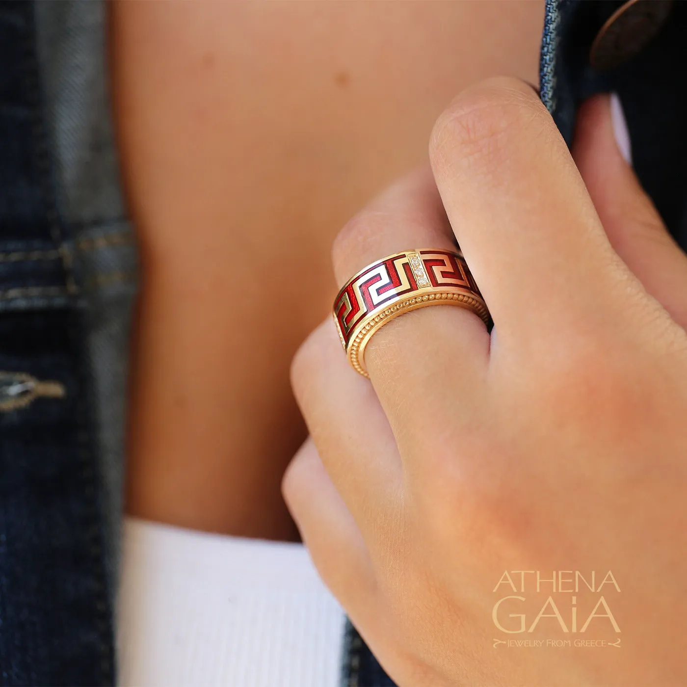 Eternal Greek Key Enamel Band Ring