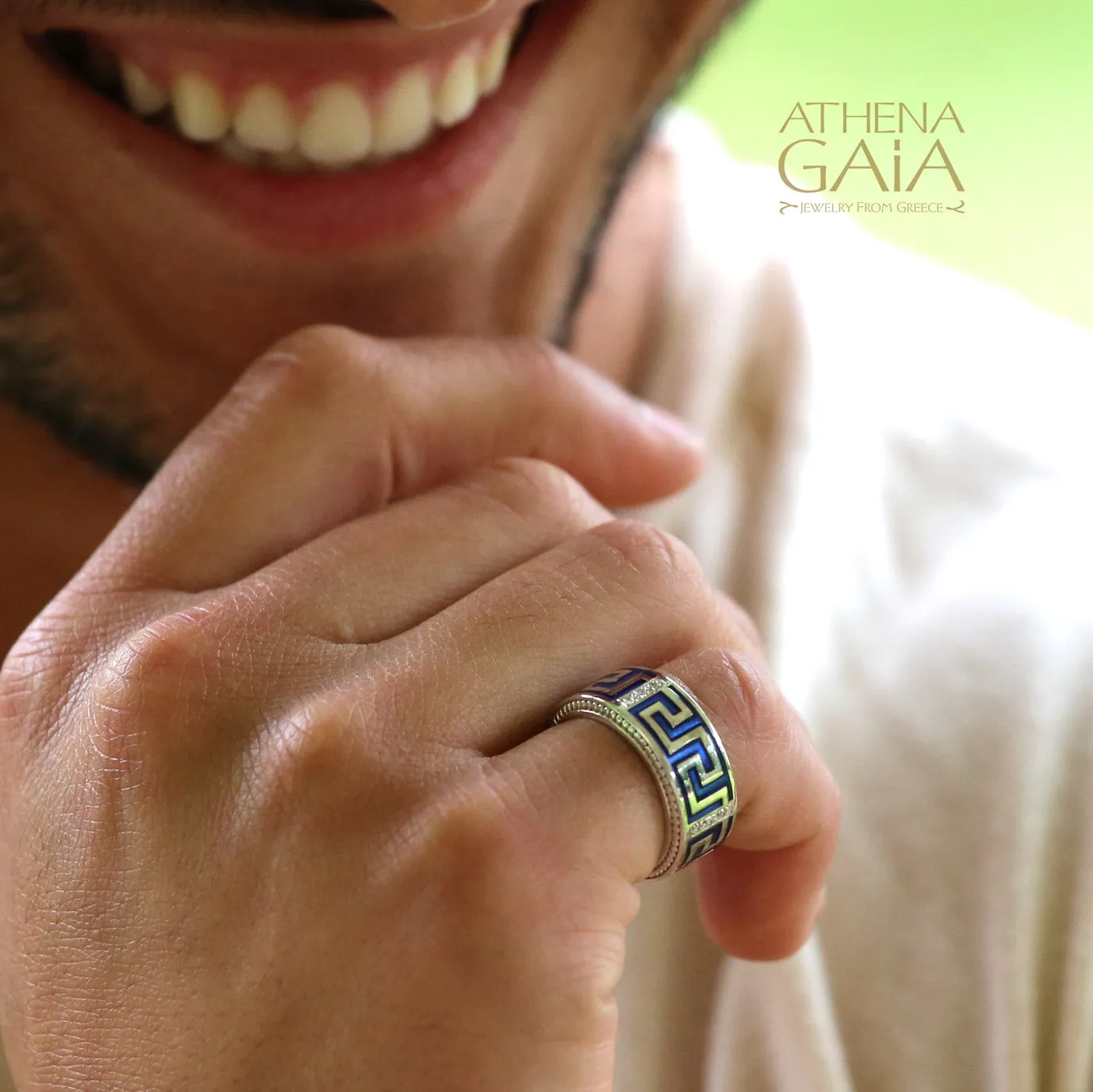 Eternal Greek Key Enamel Band Ring