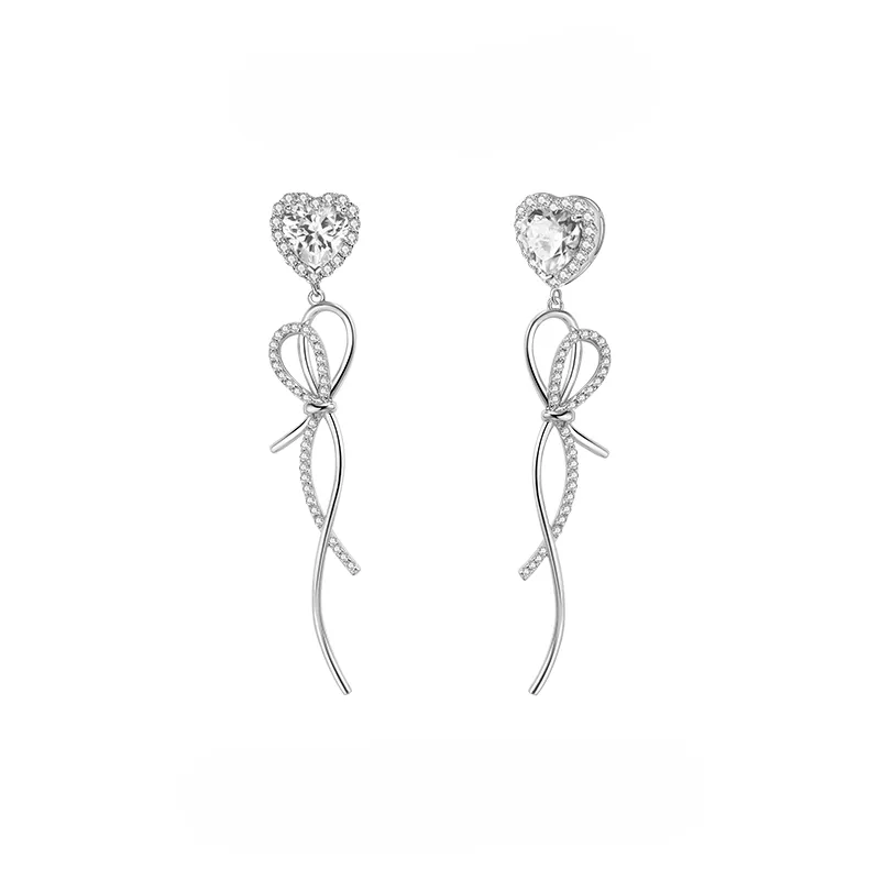 FANCIME "Sugar Talk" Pink Heart Long Drop Sterling Silver Earrings