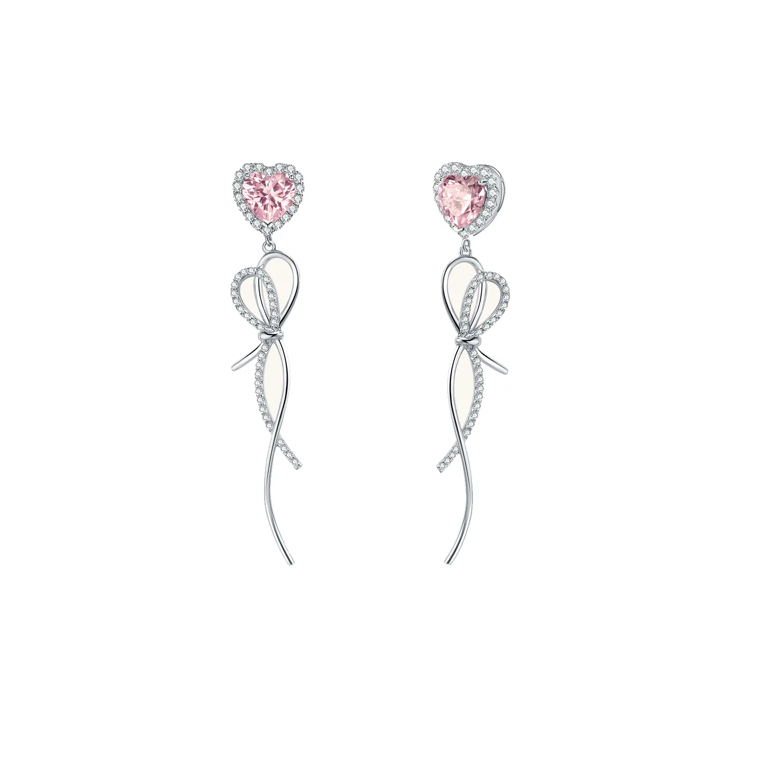 FANCIME "Sugar Talk" Pink Heart Long Drop Sterling Silver Earrings