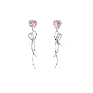 FANCIME "Sugar Talk" Pink Heart Long Drop Sterling Silver Earrings
