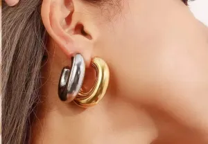 Fashion C Shape Plating Titanium Steel Hoop Earrings C-shape Earrings