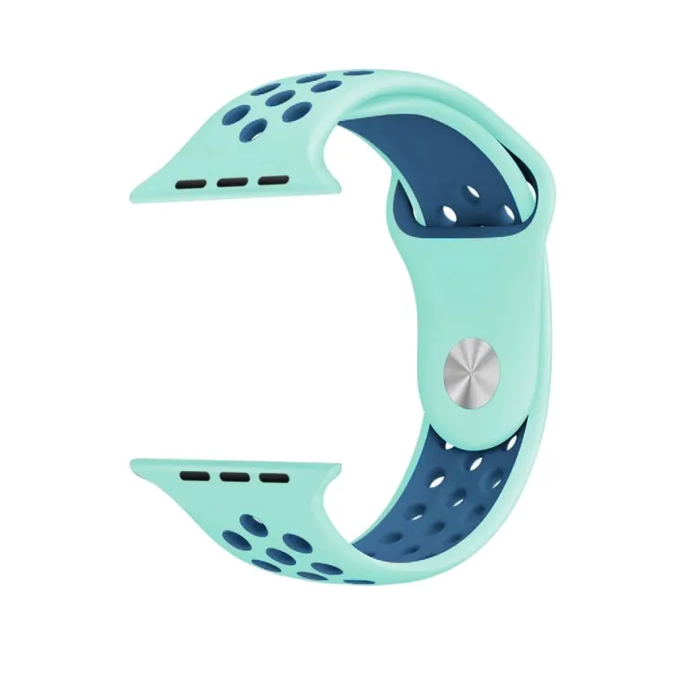 For Apple Watch Series 10 42mm / 9&8&7 41mm / SE 3&SE 2&6&SE&5&4 40mm / 3&2&1 38mm Fashionable Classical Silicone Sport Watch Band(Green Blue)