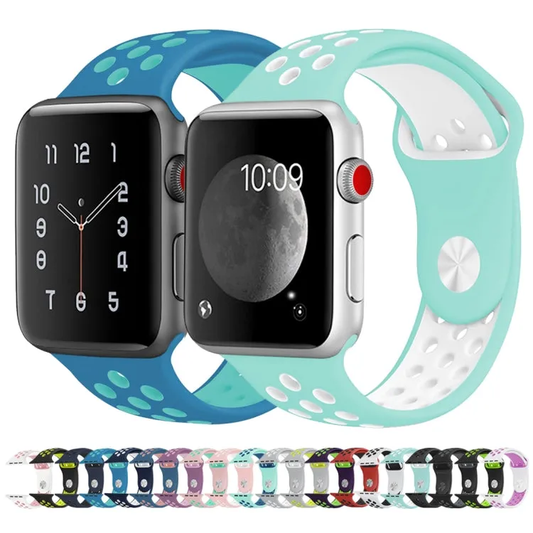 For Apple Watch Series 10 42mm / 9&8&7 41mm / SE 3&SE 2&6&SE&5&4 40mm / 3&2&1 38mm Fashionable Classical Silicone Sport Watch Band(Green Blue)