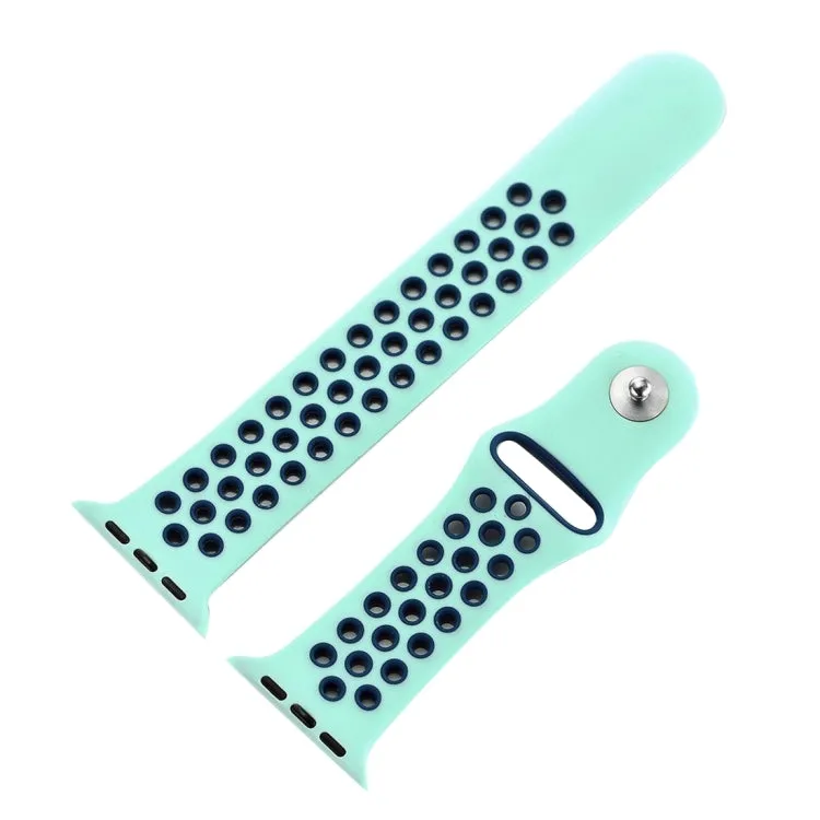 For Apple Watch Series 10 42mm / 9&8&7 41mm / SE 3&SE 2&6&SE&5&4 40mm / 3&2&1 38mm Fashionable Classical Silicone Sport Watch Band(Green Blue)