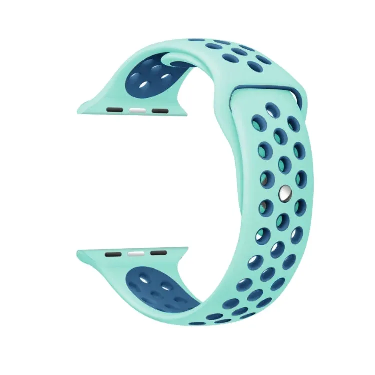 For Apple Watch Series 10 42mm / 9&8&7 41mm / SE 3&SE 2&6&SE&5&4 40mm / 3&2&1 38mm Fashionable Classical Silicone Sport Watch Band(Green Blue)