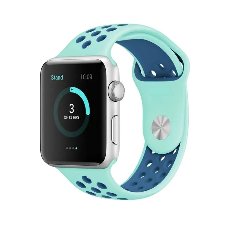 For Apple Watch Series 10 42mm / 9&8&7 41mm / SE 3&SE 2&6&SE&5&4 40mm / 3&2&1 38mm Fashionable Classical Silicone Sport Watch Band(Green Blue)