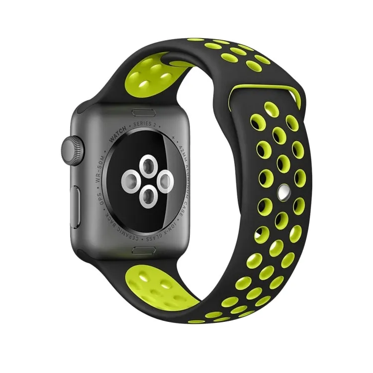 For Apple Watch Ultra 49mm&Watch Ultra 2 49mm / Series 10 46mm / 9&8&7 45mm / SE 3&SE 2&6&SE&5&4 44mm / 3&2&1 42mm Fashionable Classical Silicone Sport Watch Band(Black Yellow)