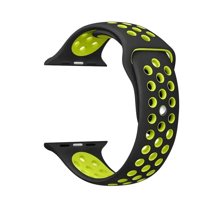For Apple Watch Ultra 49mm&Watch Ultra 2 49mm / Series 10 46mm / 9&8&7 45mm / SE 3&SE 2&6&SE&5&4 44mm / 3&2&1 42mm Fashionable Classical Silicone Sport Watch Band(Black Yellow)