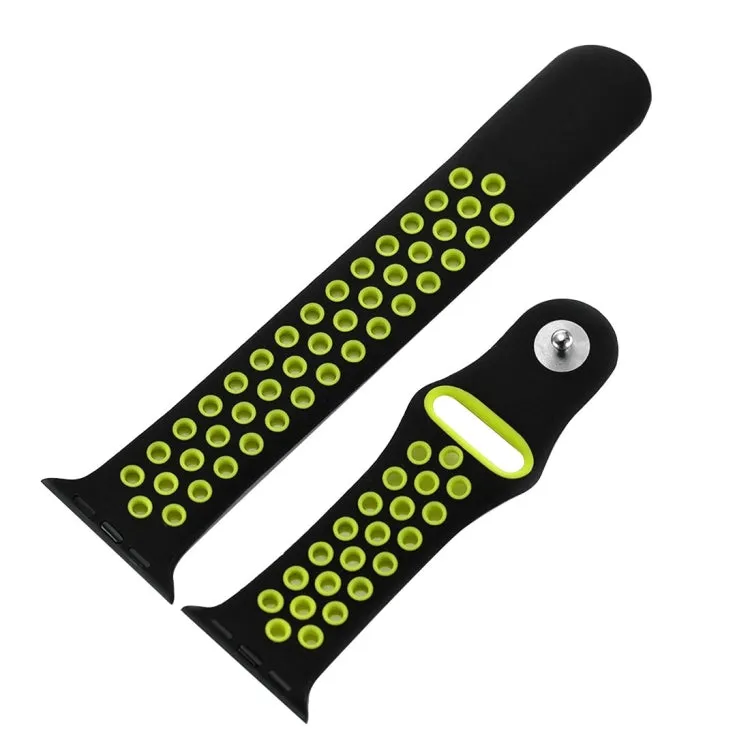 For Apple Watch Ultra 49mm&Watch Ultra 2 49mm / Series 10 46mm / 9&8&7 45mm / SE 3&SE 2&6&SE&5&4 44mm / 3&2&1 42mm Fashionable Classical Silicone Sport Watch Band(Black Yellow)