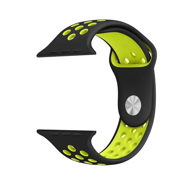 For Apple Watch Ultra 49mm&Watch Ultra 2 49mm / Series 10 46mm / 9&8&7 45mm / SE 3&SE 2&6&SE&5&4 44mm / 3&2&1 42mm Fashionable Classical Silicone Sport Watch Band(Black Yellow)