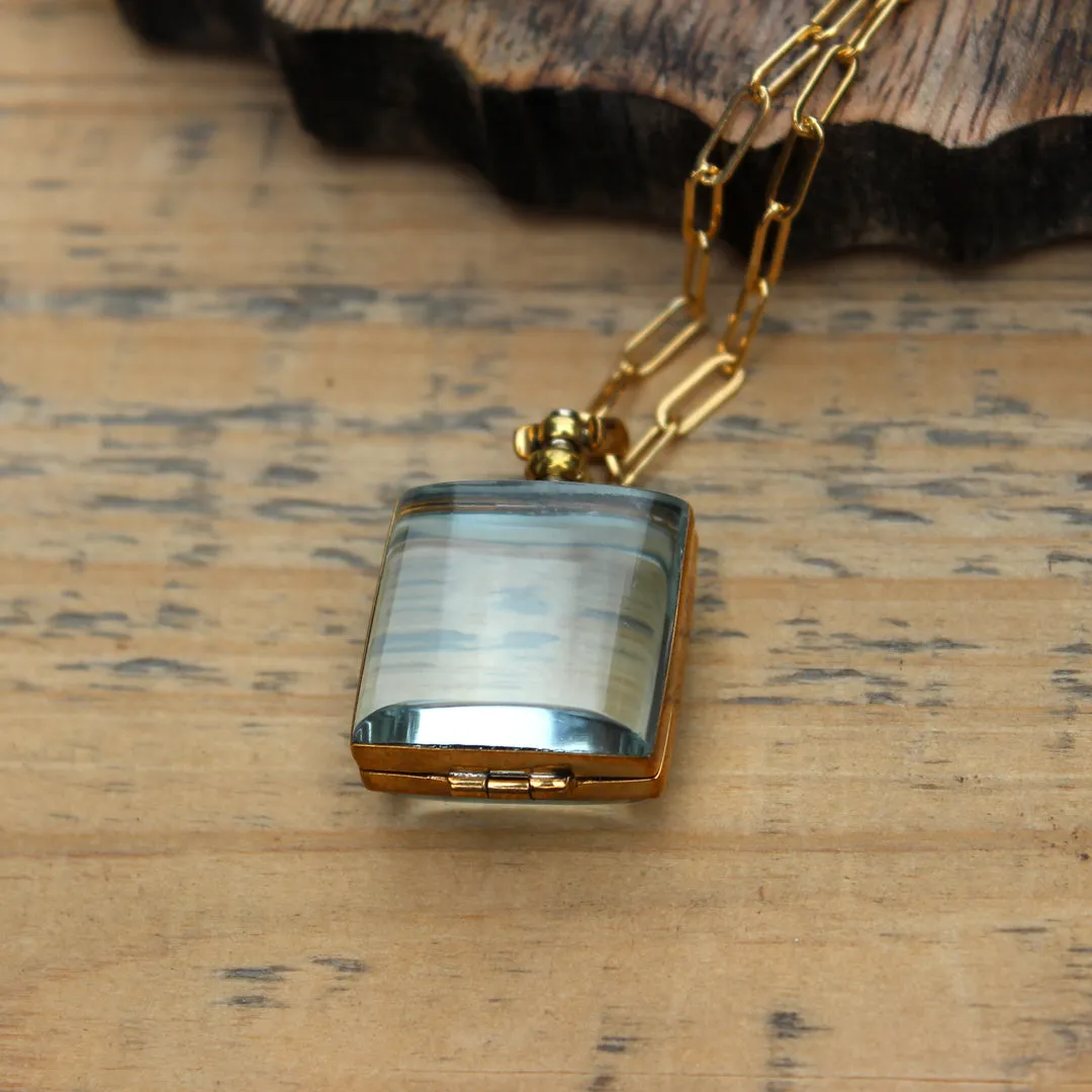 Glass Locket with Paperclip Chain