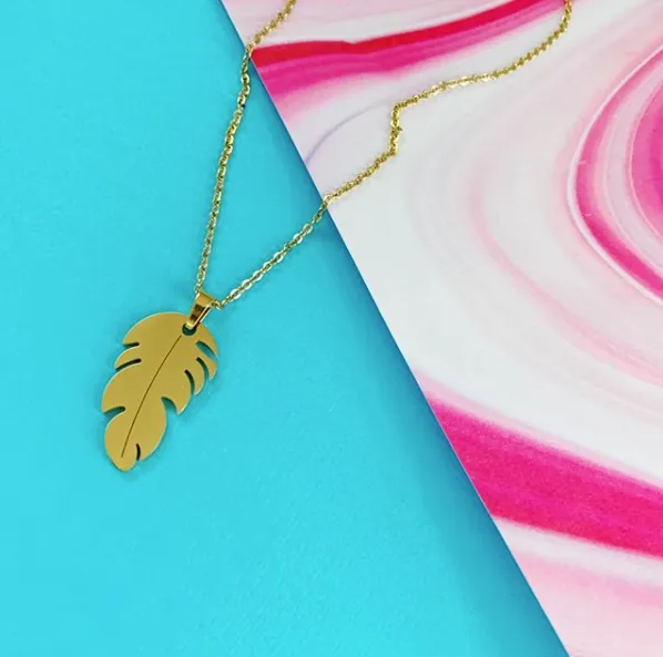 Gold Feather Pendant Necklace