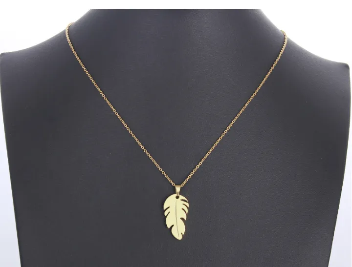 Gold Feather Pendant Necklace