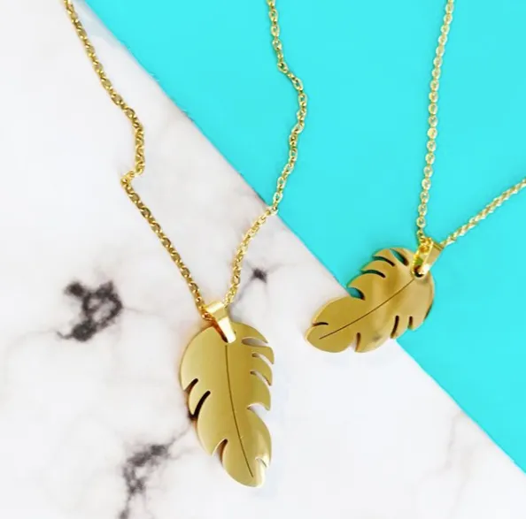 Gold Feather Pendant Necklace