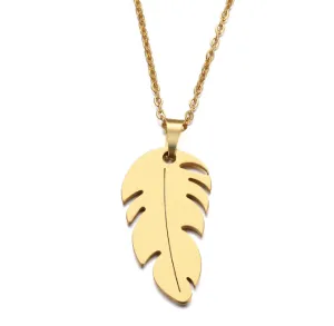 Gold Feather Pendant Necklace