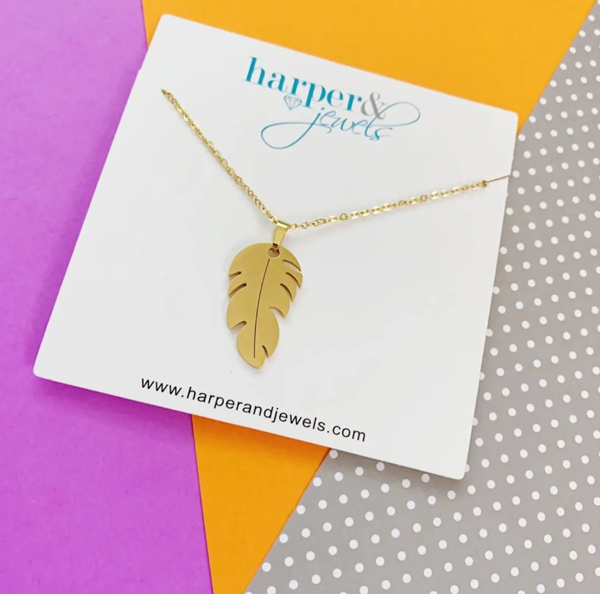 Gold Feather Pendant Necklace